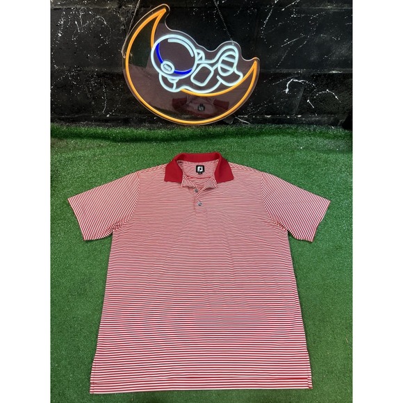 FootJoy Mens Shirt Size L Red Polo Striped Golf‎ Performance Short Sleeve - Picture 1 of 4